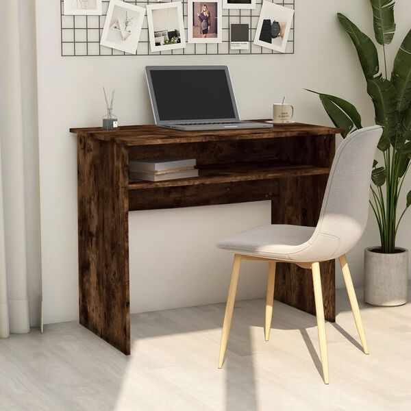 vidaXL Desk Smoked Oak Engineered Wood Small Desk Rectangular Modern