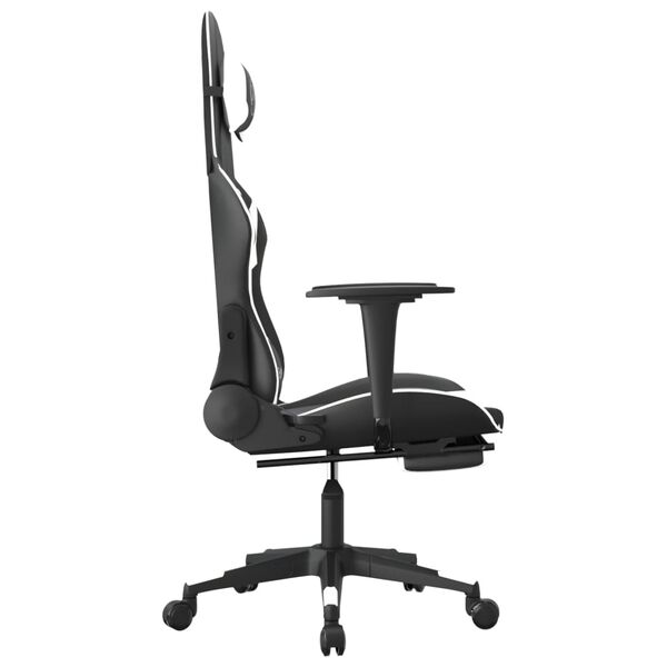 vidaXL Gaming Chair with Footrest Black and White Faux Leather