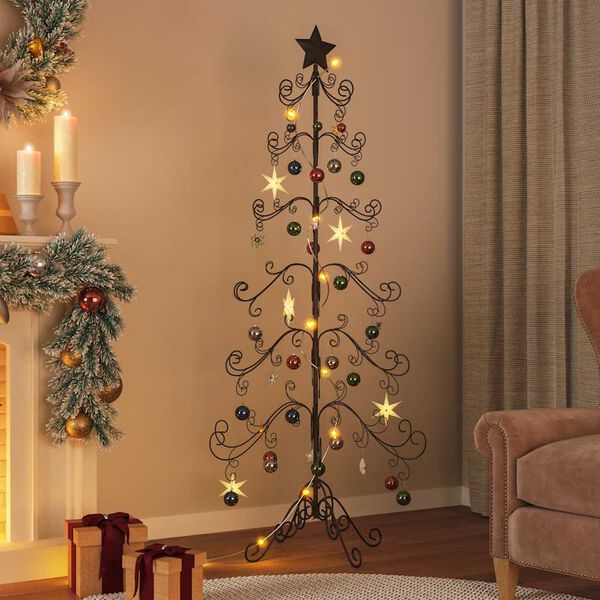 vidaXL Metal Christmas Tree Black Powder-coated steel 70.9 in tall