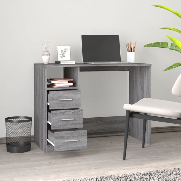 vidaXL Desk Grey sonoma Engineered wood Medium Desk Rectangular