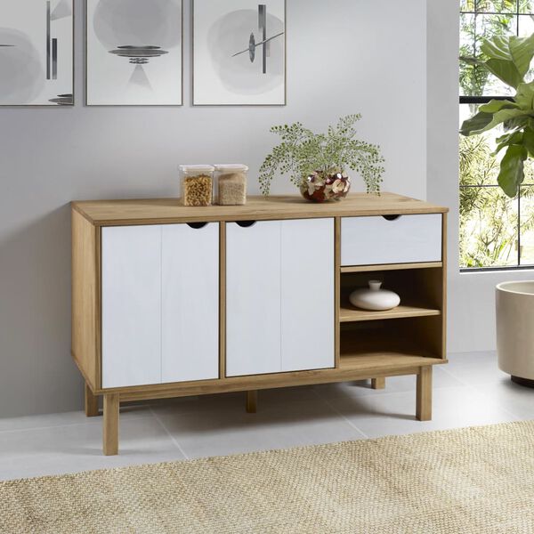 vidaXL Sideboard Brown and white Solid pine wood, engineered wood Medium