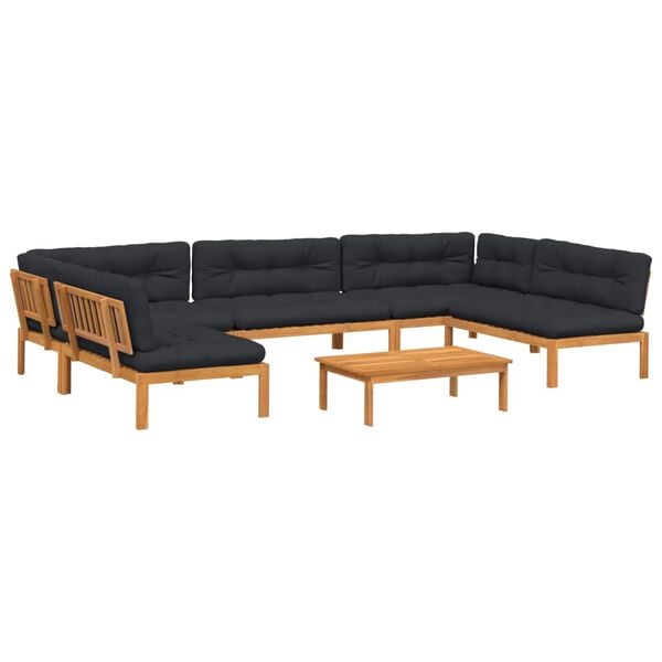 vidaXL Patio Pallet Sofa Set Acacia Wood and Black Cushions