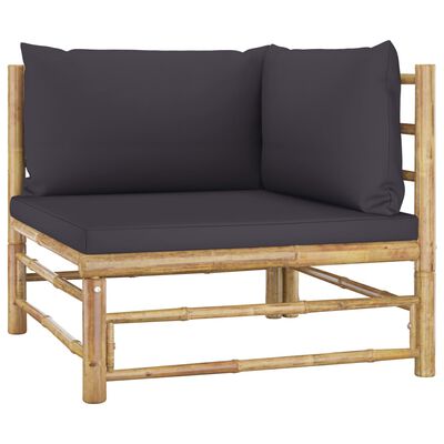vidaXL 3 Piece Patio Lounge Set with Dark Gray Cushions Bamboo