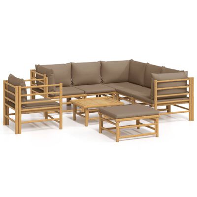 vidaXL 8 Piece Patio Lounge Set with Taupe Cushions Bamboo