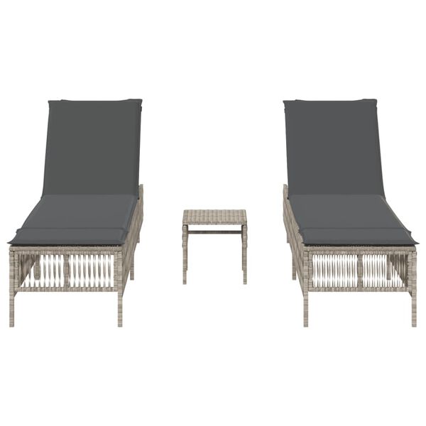 vidaXL Sun Lounger Set of 3 Light Gray, Dark Gray (cushions) PE Rattan
