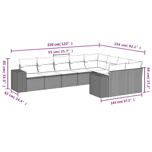 vidaXL Garden Sofa Set Black PE rattan, powder-coated steel, 100% polyester