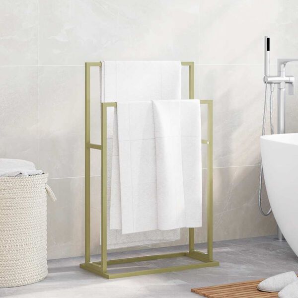 vidaXL Towel Rack Gold Iron Medium Towel Rack Rectangular Modern