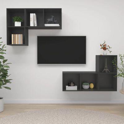 vidaXL Wall-mounted TV Stands 4 pcs Gray Engineered Wood