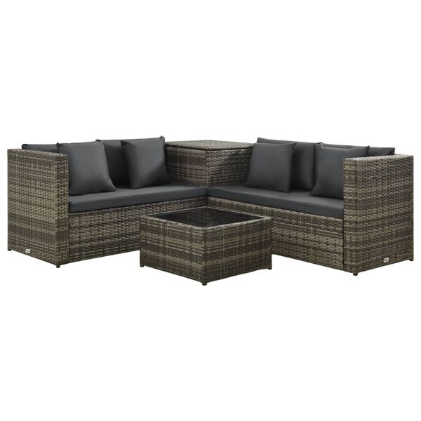 vidaXL Garden Sofa Set Grey PE rattan, powder-coated steel, fabric Medium