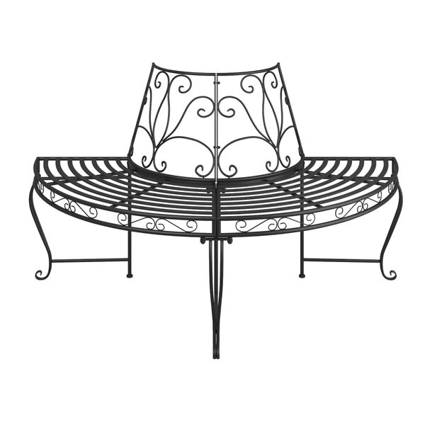 vidaXL Tree Bench Black Steel Half Round Decorative Inlays