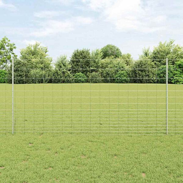 vidaXL Fence with Post Silver 3.94 x 82.02 ft Steel