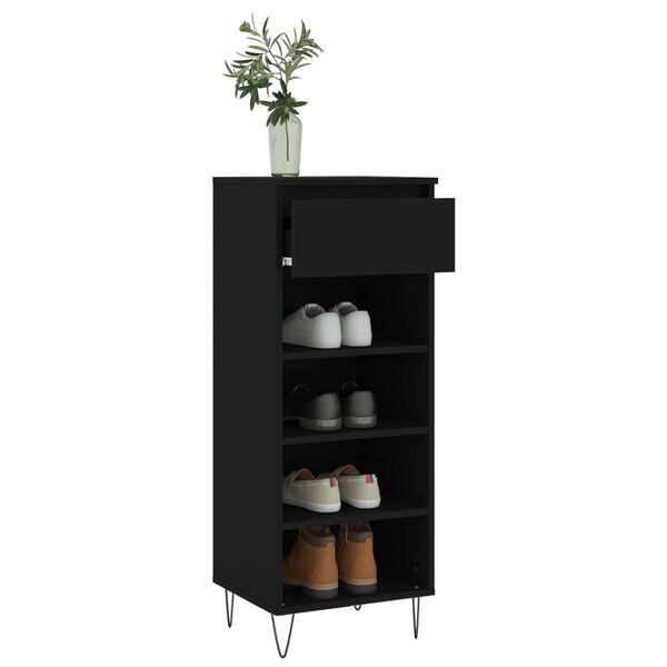 vidaXL Shoe Cabinet Black Engineered Wood Medium Shoe Cabinet