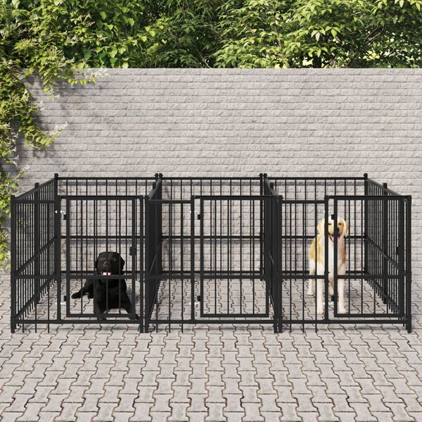 vidaXL Dog Kennel Black Powder-coated steel Large Durable Dog Kennel