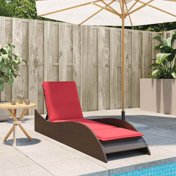vidaXL Sun Lounger with Cushion Brown 23.6x80.7x28.7" Poly Rattan