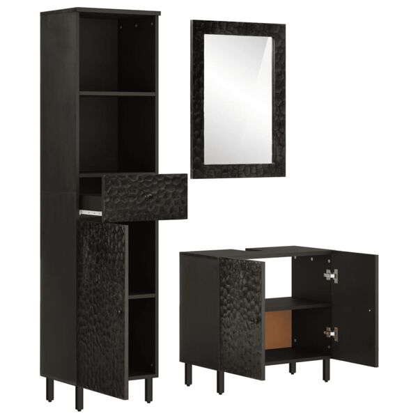 vidaXL Bathroom Cabinet Set Black Solid mango wood Medium