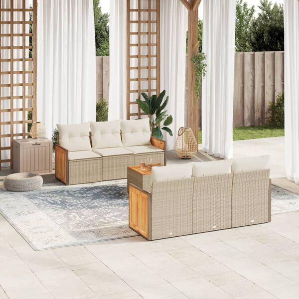 vidaXL Garden Sofa Set Beige PE rattan, powder-coated steel, acacia wood