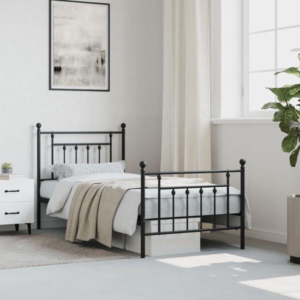 vidaXL Bed Frame Black Powder-Coated Steel Twin Bed Frame Rectangular