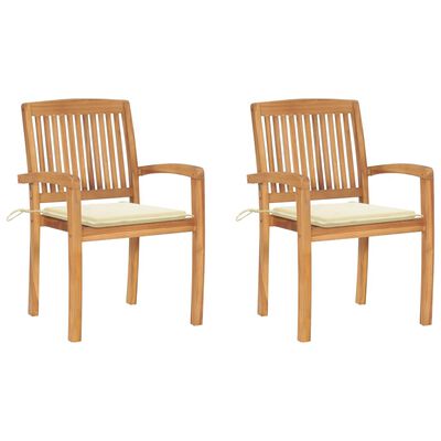 vidaXL Patio Chairs 2 pcs with Cream Cushions Solid Teak Wood