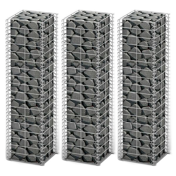vidaXL Gabion Set 3 pcs Galvanized Wire 9.8"x9.8"x39.4"