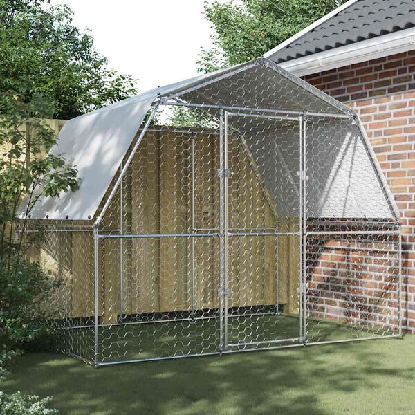 vidaXL Chicken Cage Silver Galvanized steel, PE (polyethylene) Large