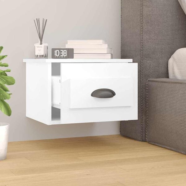vidaXL Wall-mounted Bedside Cabinet White Engineered wood