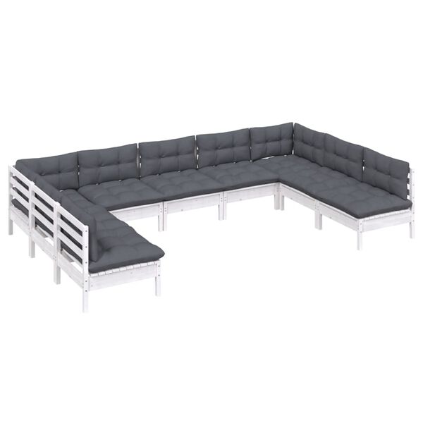 vidaXL Garden Lounge Set White Solid pinewood Large Modular