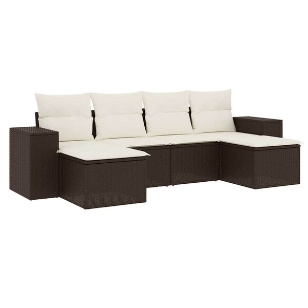 vidaXL Garden Sofa Set Brown PE Rattan 6 Piece Set Modular