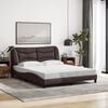 vidaXL Bed Frame Dark Brown Polyester, Plywood, Solid Pine Wood Queen