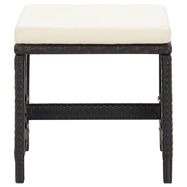vidaXL Garden Stool Black and Cream White PE Rattan and Powder-Coated Steel