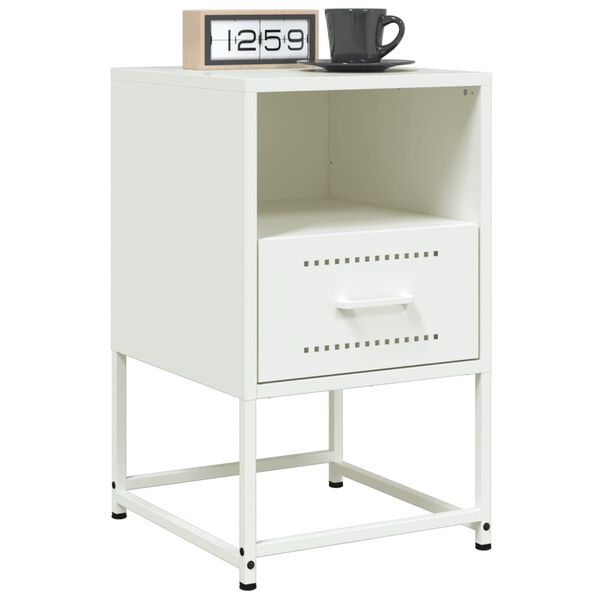 vidaXL Bedside Cabinet White Steel Bedside Cabinet Square Industrial