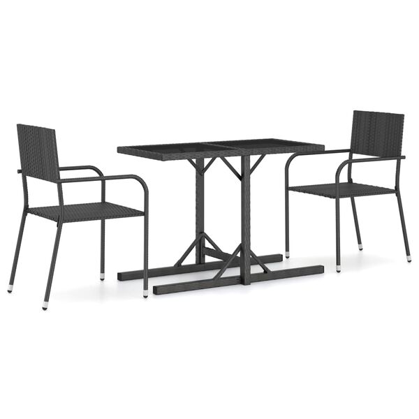vidaXL Dining Set Black Poly rattan, powder-coated steel, glass Standard