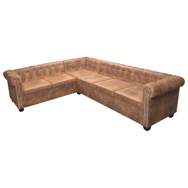 vidaXL Chesterfield Corner Sofa 6-Seater Brown Faux Leather