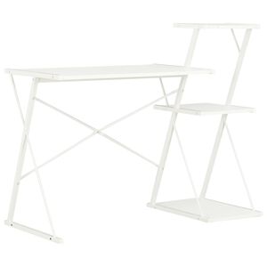 vidaXL Desk White Engineered wood with PVC coating, Powder-Coated Steel