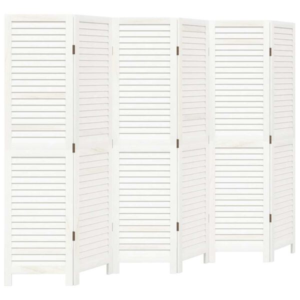 vidaXL Room Divider 6 Panels White Solid Wood Paulownia
