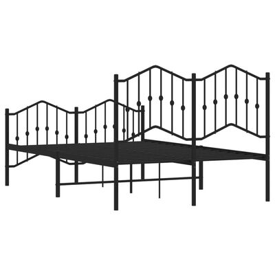 A pair of black metal bed frames with decorative headboards and footboards arranged together; both have slatted bases and vertical spindles.