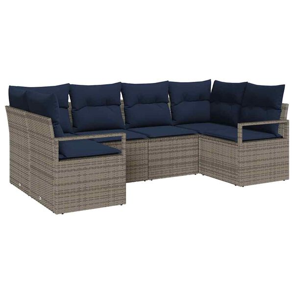vidaXL Sofa Set with Cushion 6 pcs Grey Synthetic: Poly Rattan