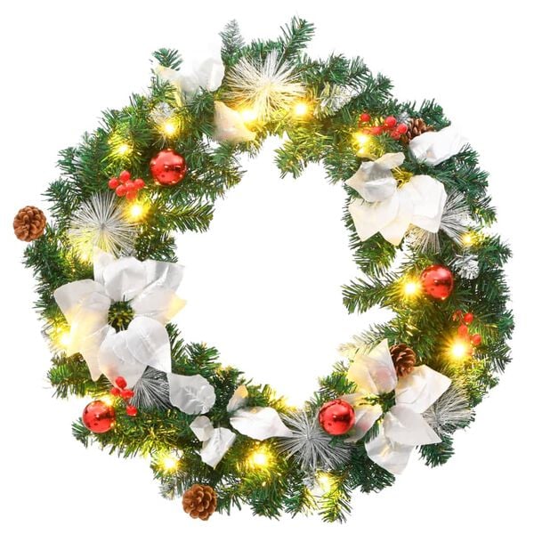 vidaXL Christmas Wreath Green, Silver, Red, White PVC 23.6 in diameter