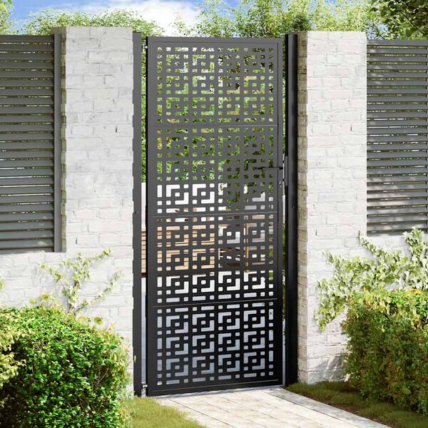 vidaXL Garden Gate Black 39.4x78.7" Steel Cross  Design
