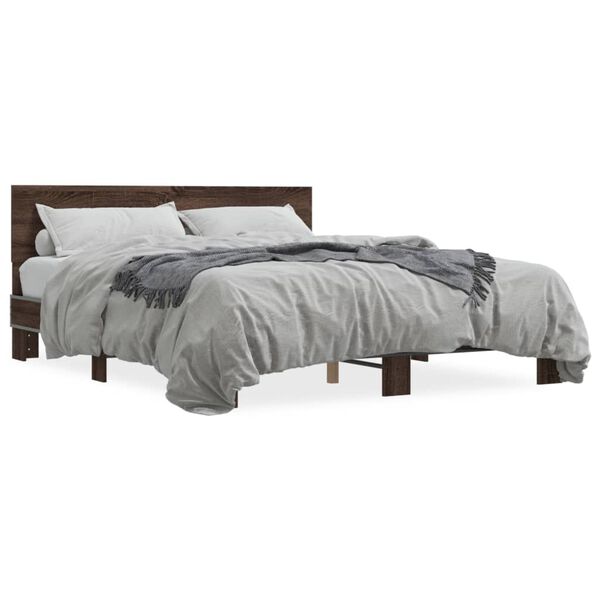 vidaXL Bed Frame Brown Oak Engineered Wood, Metal, Plywood King