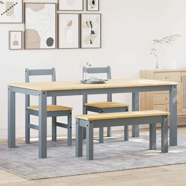 vidaXL Dining Set Panama Grey Solid Pinewood with Honey Wax Finish