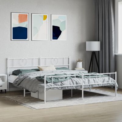 vidaXL Metal Bed Frame with Headboard and Footboard White 72"x83.9"