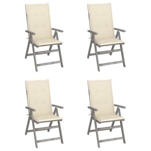 vidaXL Garden Chair Set of 4 Grey, Cream Solid Acacia wood, Polyester