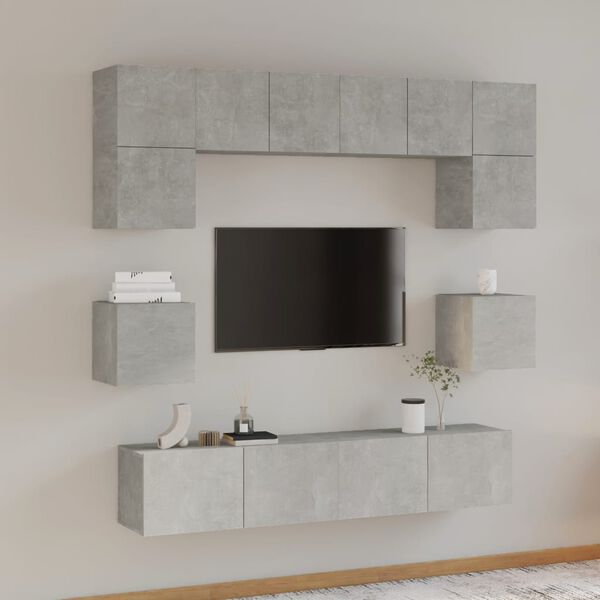 vidaXL TV Cabinet Set Set of 8 Concrete Grey Engineered Wood