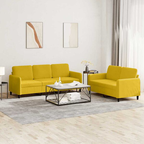 vidaXL Sofa Set Yellow Velvet (100% polyester), metal, textilene, plywood