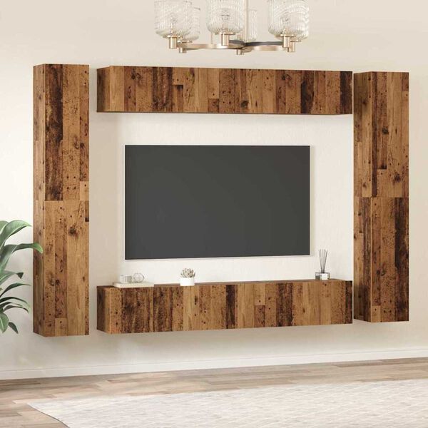 vidaXL TV Cabinet Set Wall-mounted 10 pcs Old wood 30.5 x 30 x 90 cm