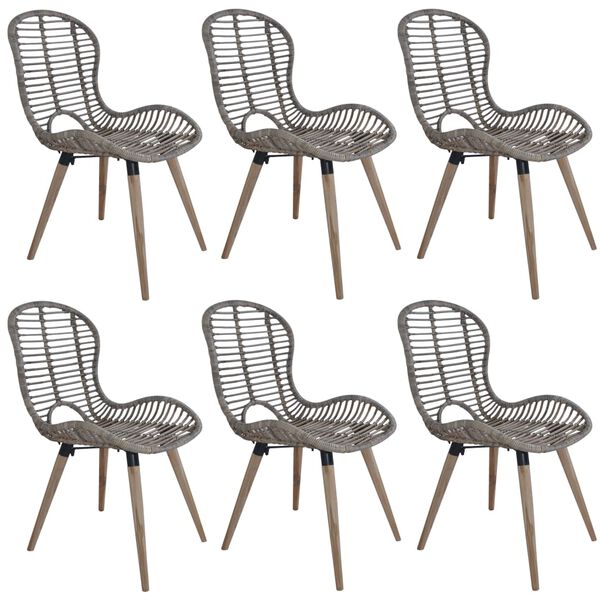 vidaXL Dining Chair Set of 6 Brown Natural rattan, Wood Standard