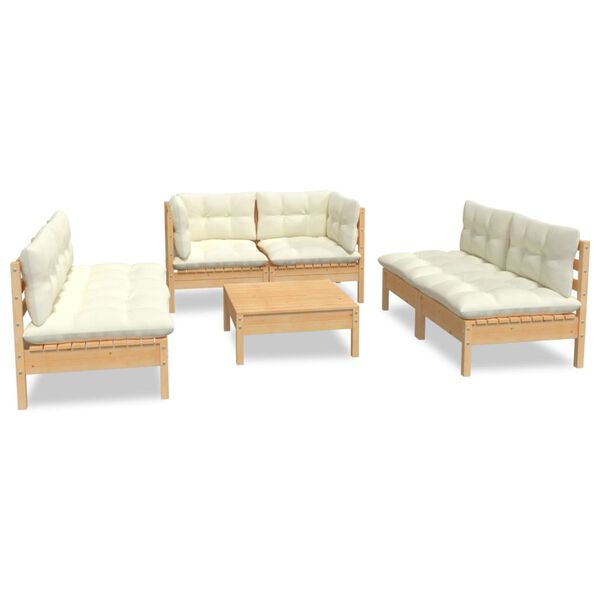 vidaXL Garden Lounge Set Cream Solid Pinewood, Fabric (100% Polyester)