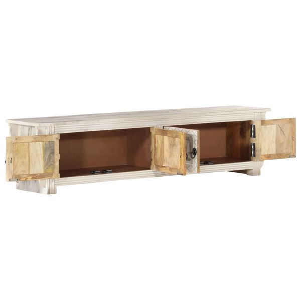 vidaXL TV Stand White 55.1"x11.8"x13.8" Solid Wood Mango