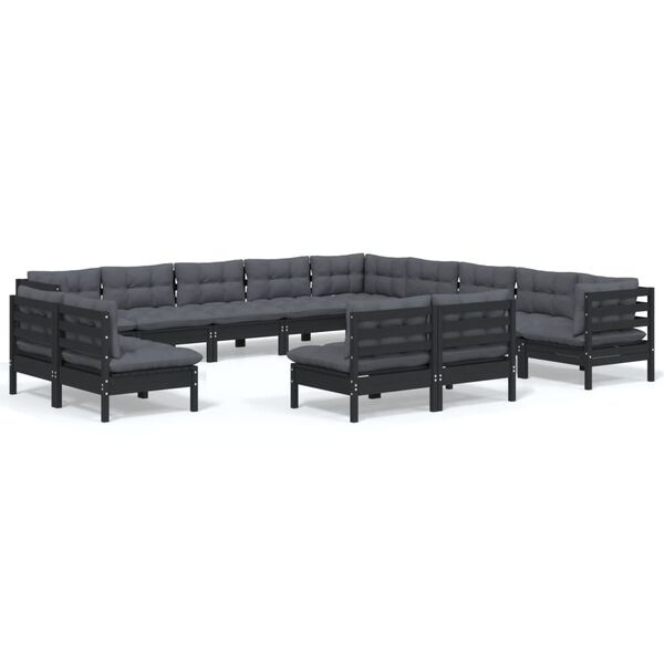 vidaXL Garden Lounge Set Black Solid pinewood Medium Modular