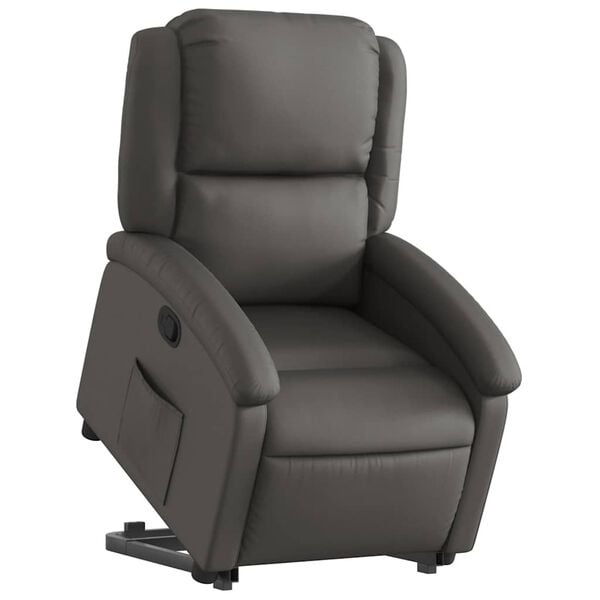 vidaXL Stand Up Recliner Chair Grey Real Leather, Metal, Plywood Standard
